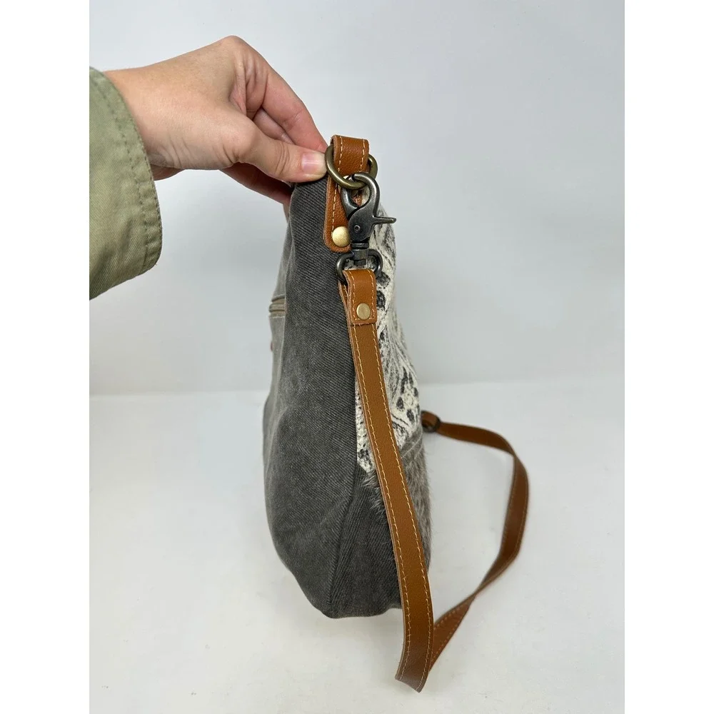 Myra Bag Mixed Material Fur Canvas Leather Upcycled Crossbody